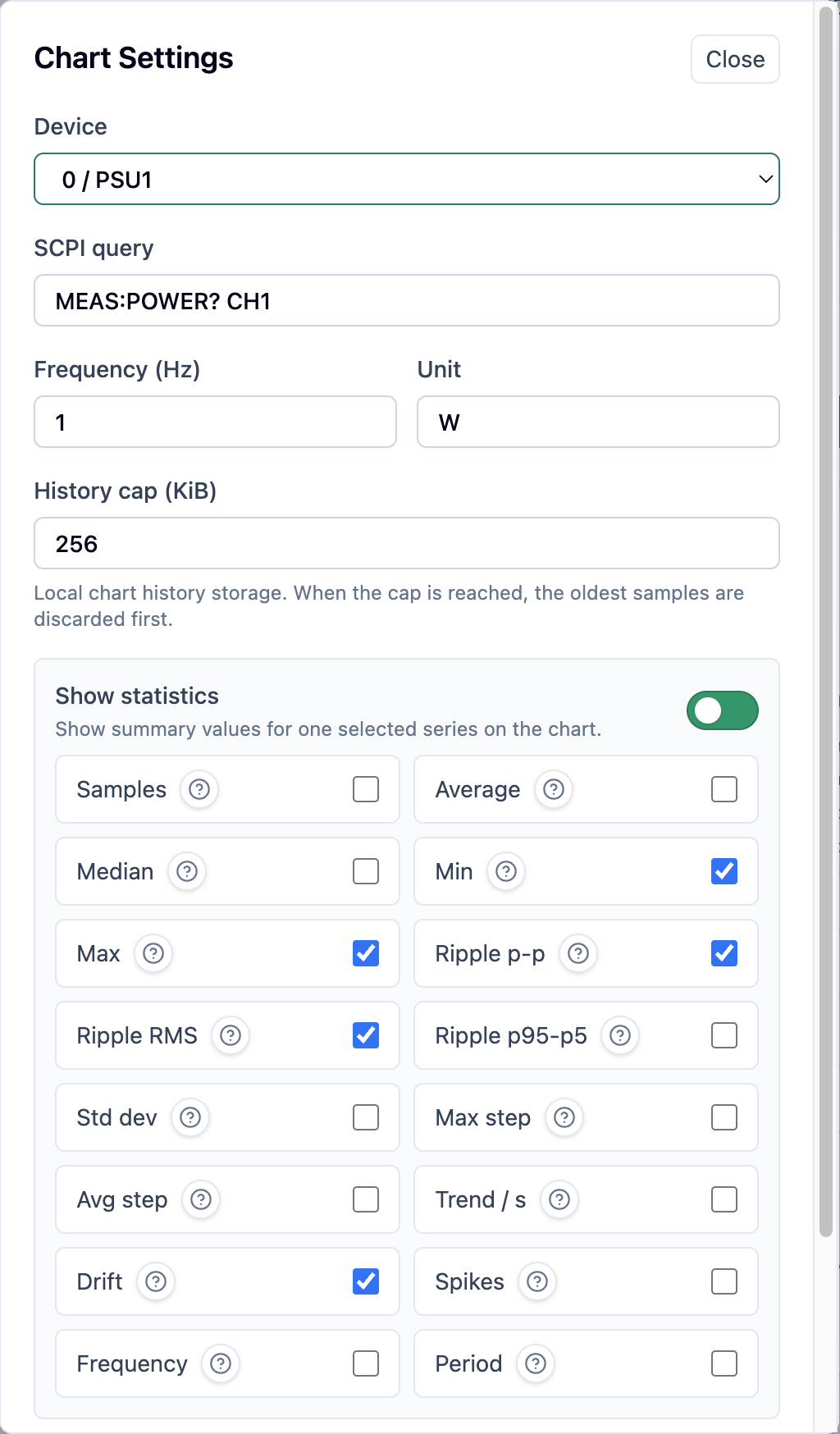 Chart Widget Settings