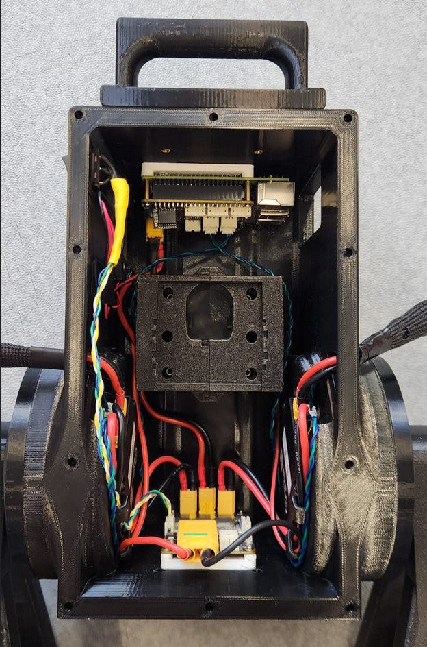 Inside the torso case of an Upkie v2