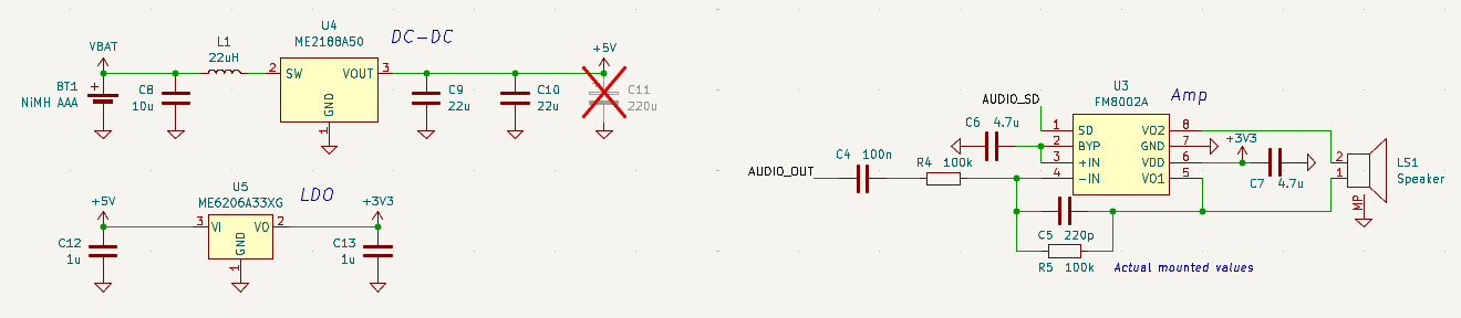 Circuit diagram of a DC-DC, an LDO, and an amplifier with filter.