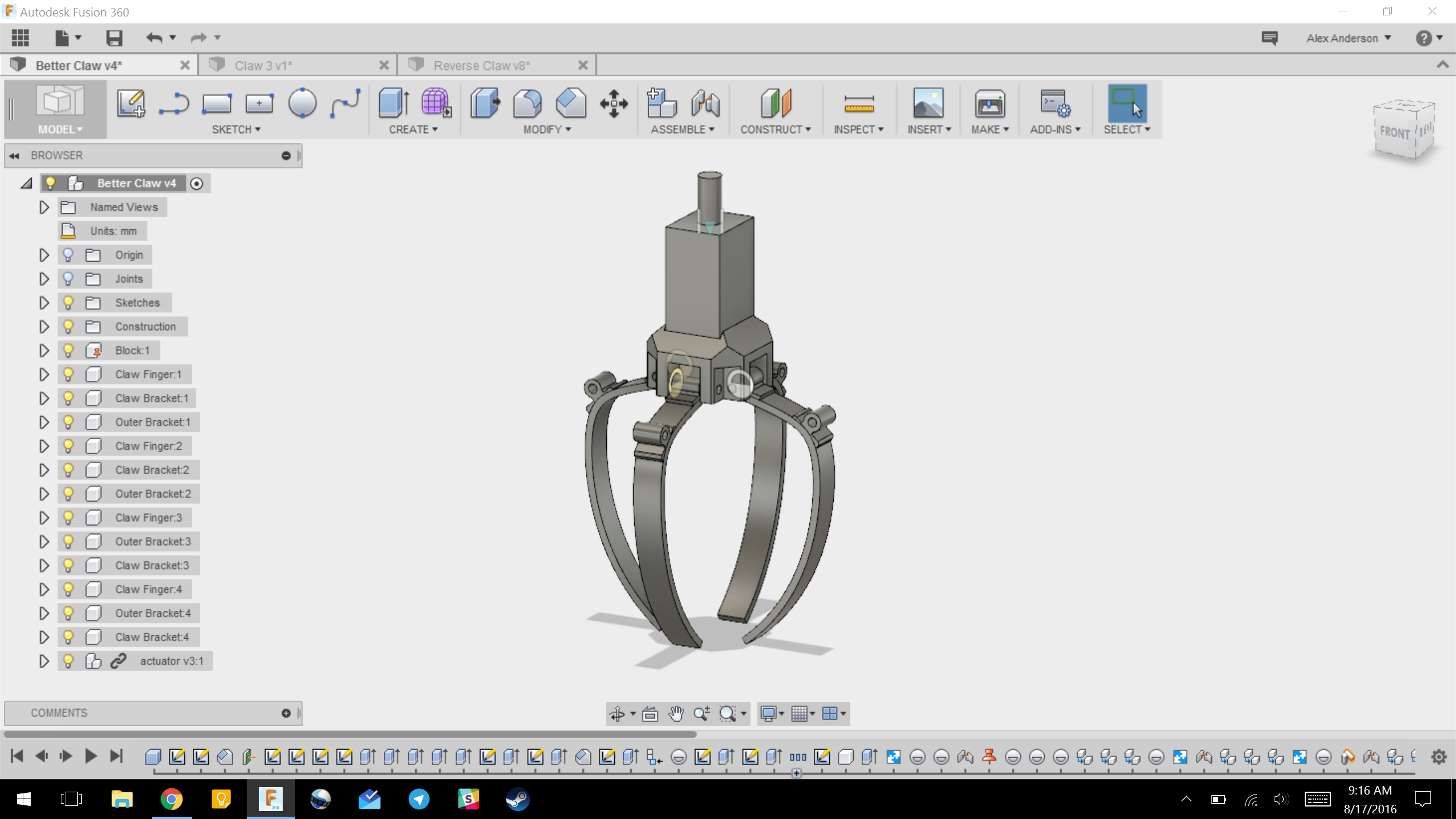 set actuator on solidworks with claw