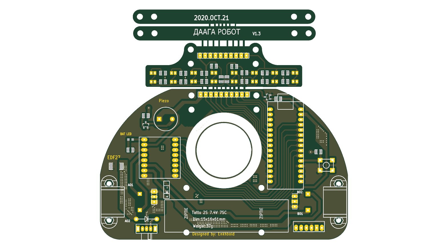 Daaga V1.3, converted with epro2kicad and rendered with kicad-cli (top side). This is the render in the repo.
