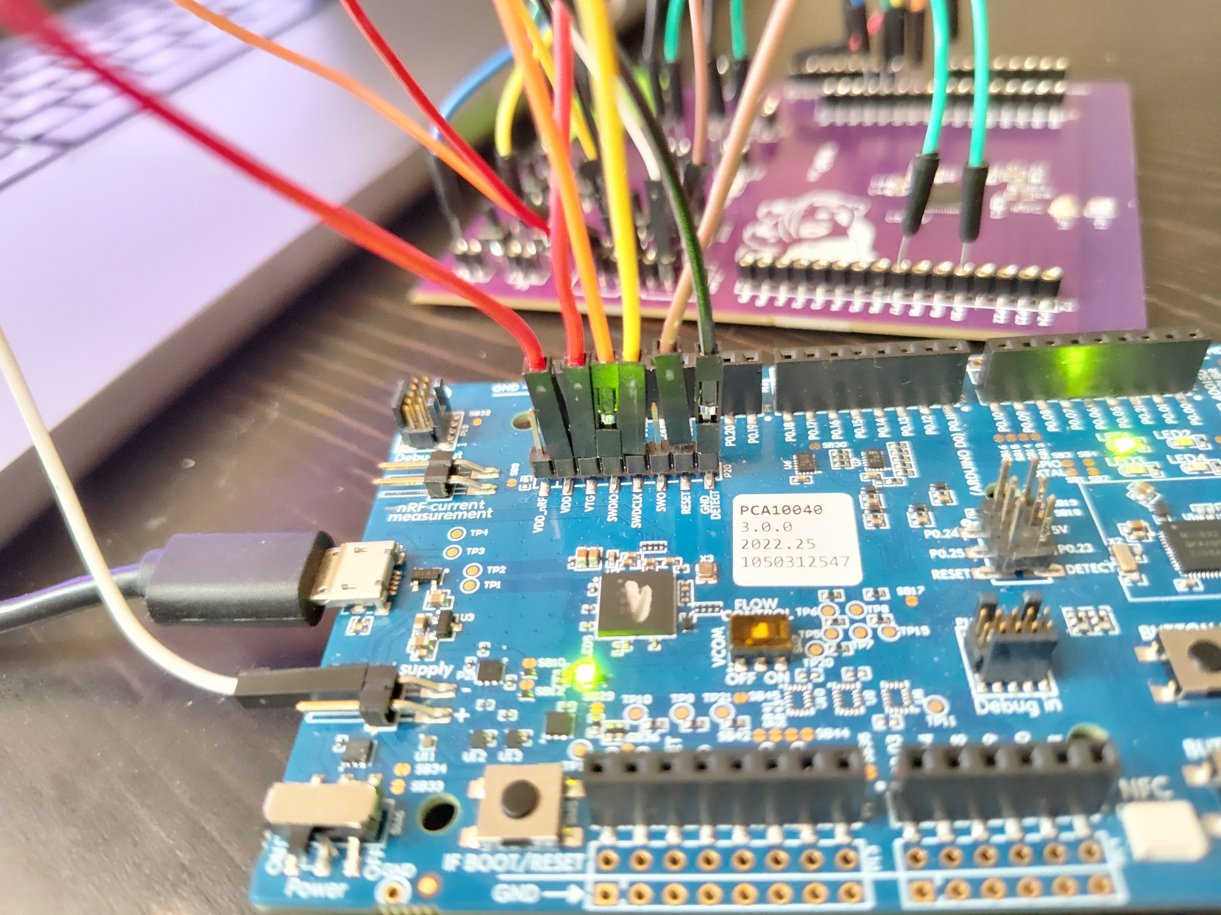 nRF52 DK connected to my dev board