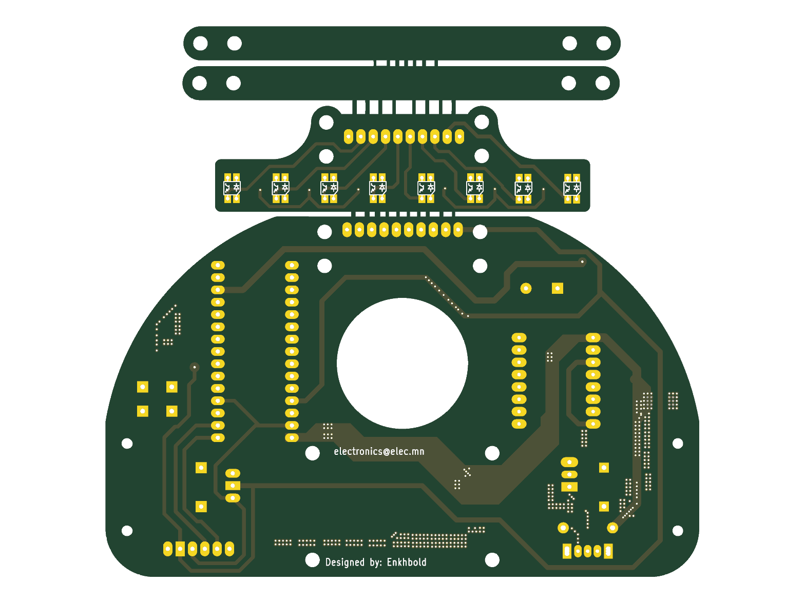 Bottom side of the same converted board, rendered with kicad-cli pcb render.