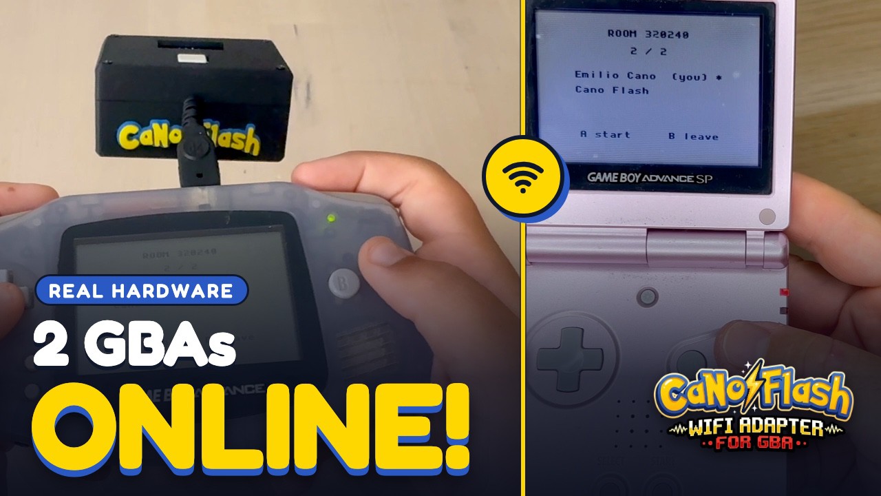 A Game Boy Advance and a Game Boy Advance SP playing online through CanoFlash