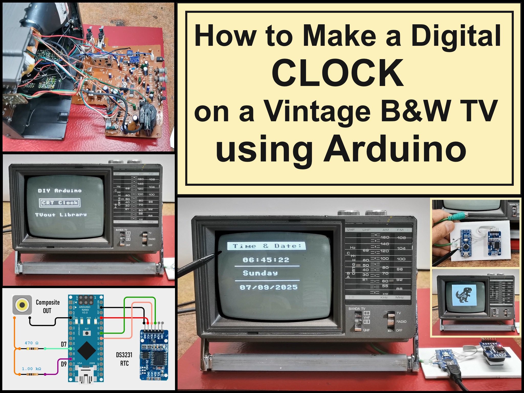 Gallery | How to Make a Digital Clock on a Vintage B&W TV | Hackaday.io