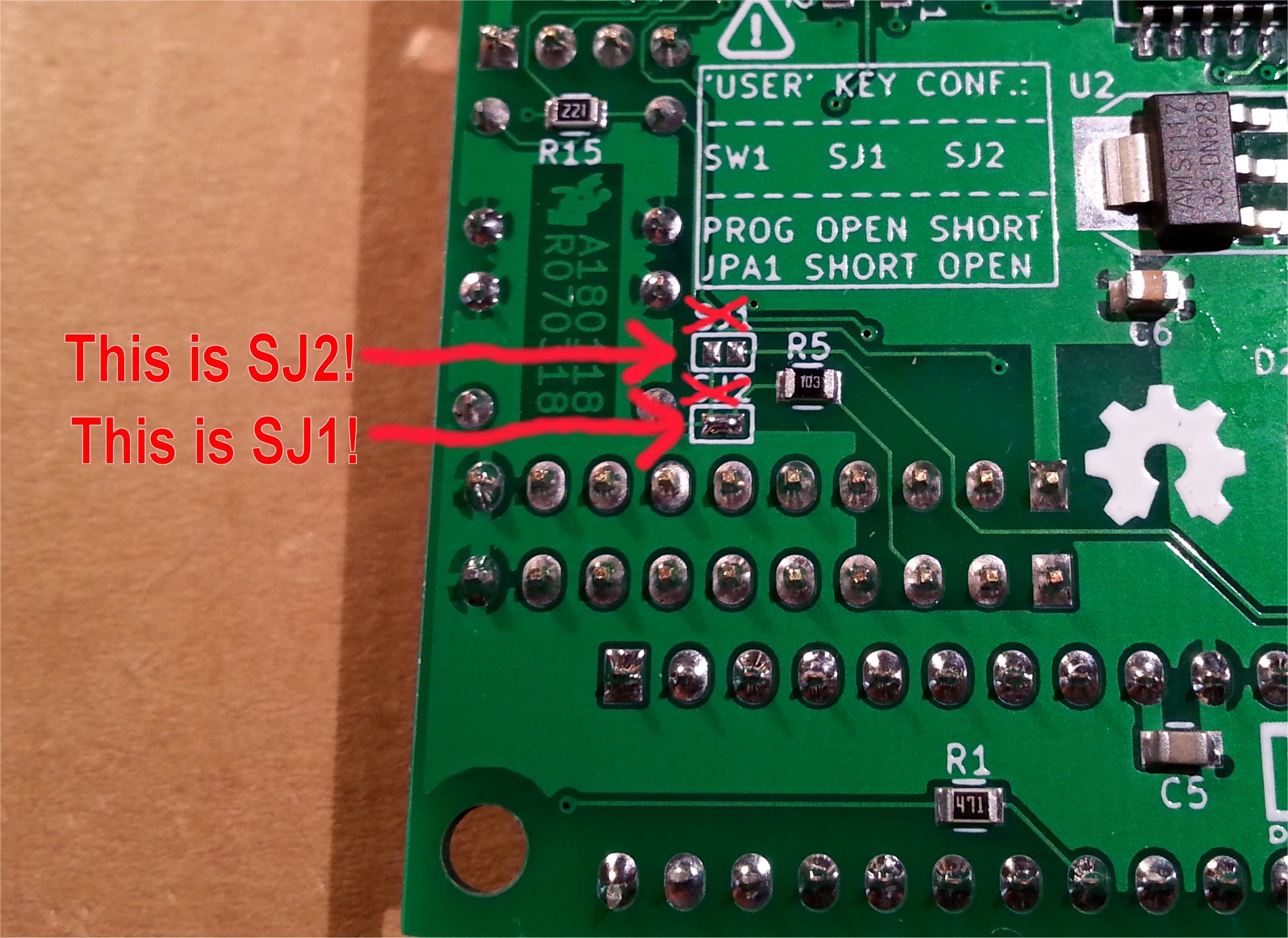 How to configure User key with solder jumpers (SJ1/SJ2) Details