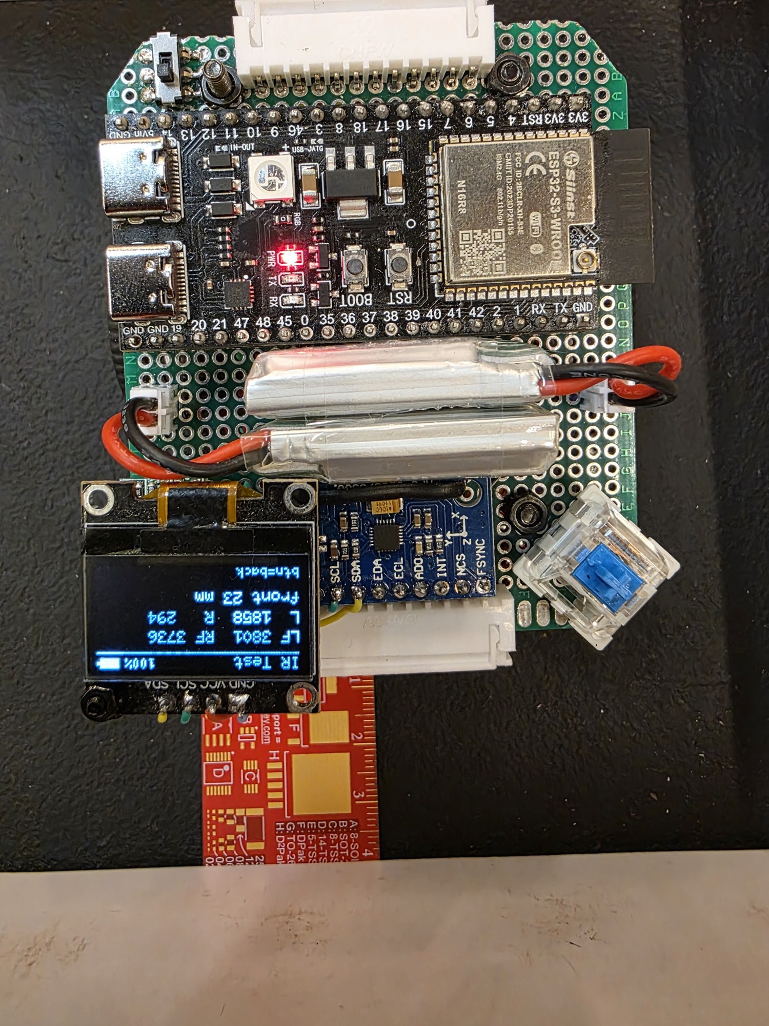 Top of the V2.0 protoboard stack: ESP32-S3 dev board, OLED, keyswitch.