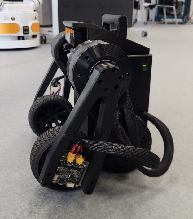 Upkie v2 crouching in a compact posture