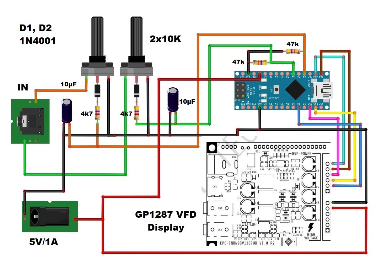 Arduino Bar graph Stereo VU meter on VFD display G | Hackaday.io