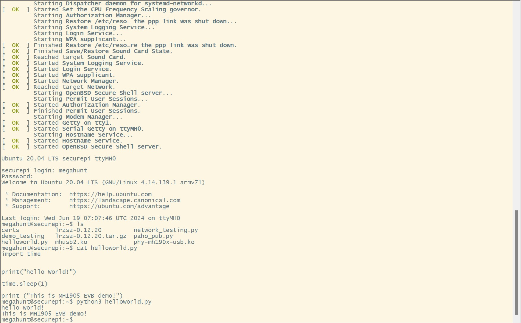 Programming Basic Python Code on the MH1905 EVB | SecurePi | Hackaday.io