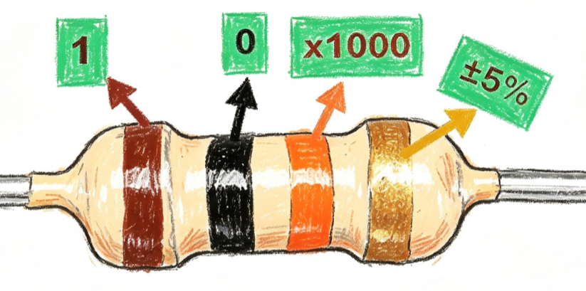 10k resistor schematic diagram showing a 10 kΩ resistor symbol and electrical connections