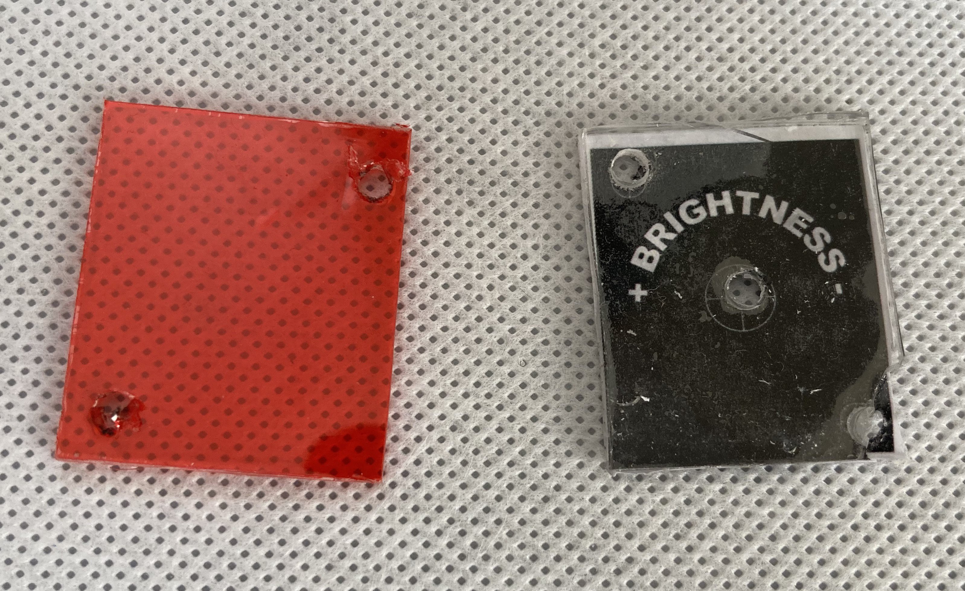 Translucent LED pane (left) and labelled control module pane (right)