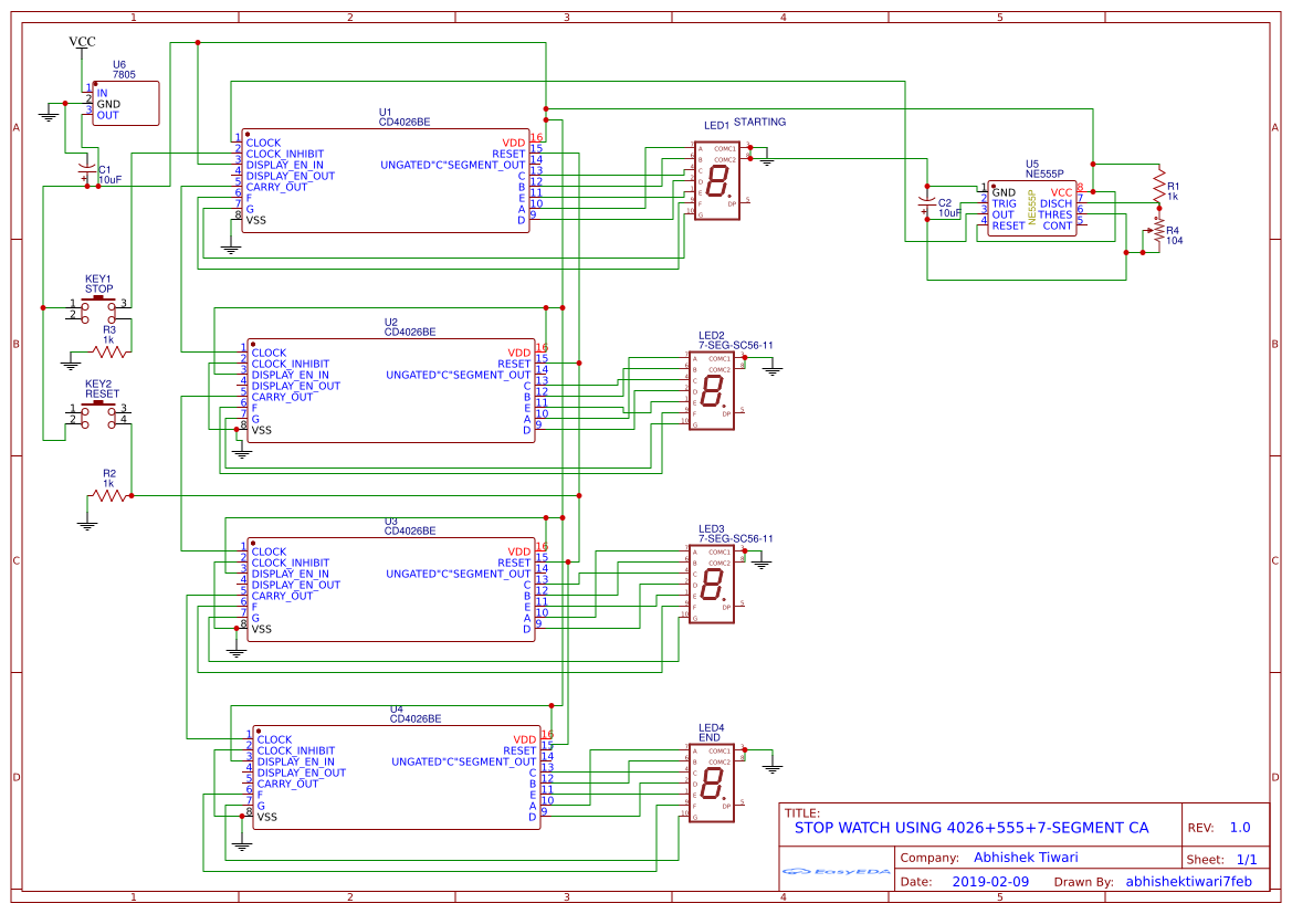 Digital Stopwatch Using 4026 555 7 Segment 9541