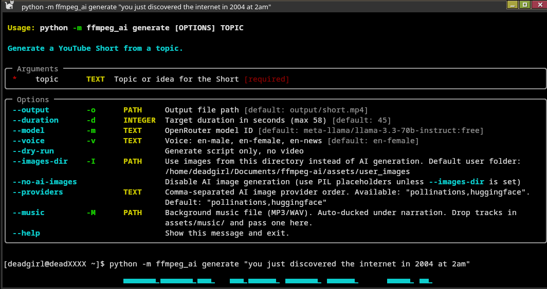 Gallery | ffmpeg-ai: Fully Free AI -> Video CLI Pipeline | Hackaday.io