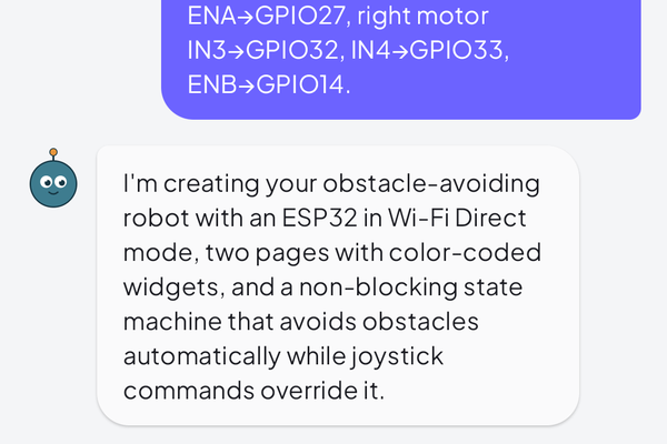 Obstacle-avoiding robot by Milo (InstantIoT AI)