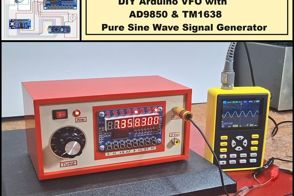 DIY Arduino VFO with AD9850 & TM1638 Sine Wave sig