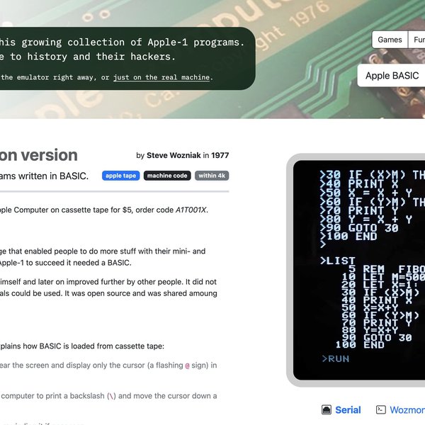 1bit Apple Apple1Software.com: connect with an Apple-1 | Hackaday.io