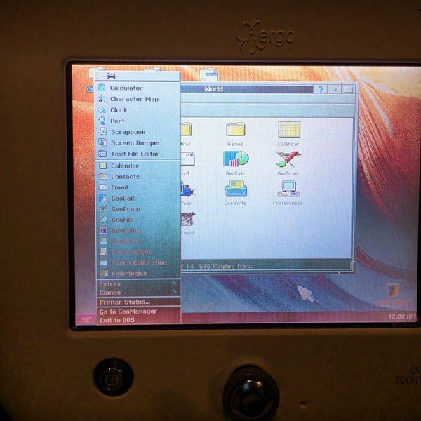 PC/GEOS running on the Audrey with the application menu open.