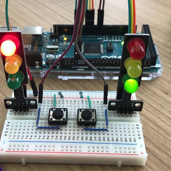 arduino traffic light with push button